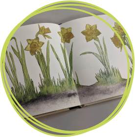 Yellow daffodil page in Yellow Day book